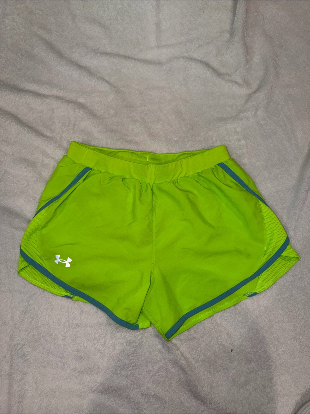 Under Armour Women's Lime Green Running Shorts with Teal Trim